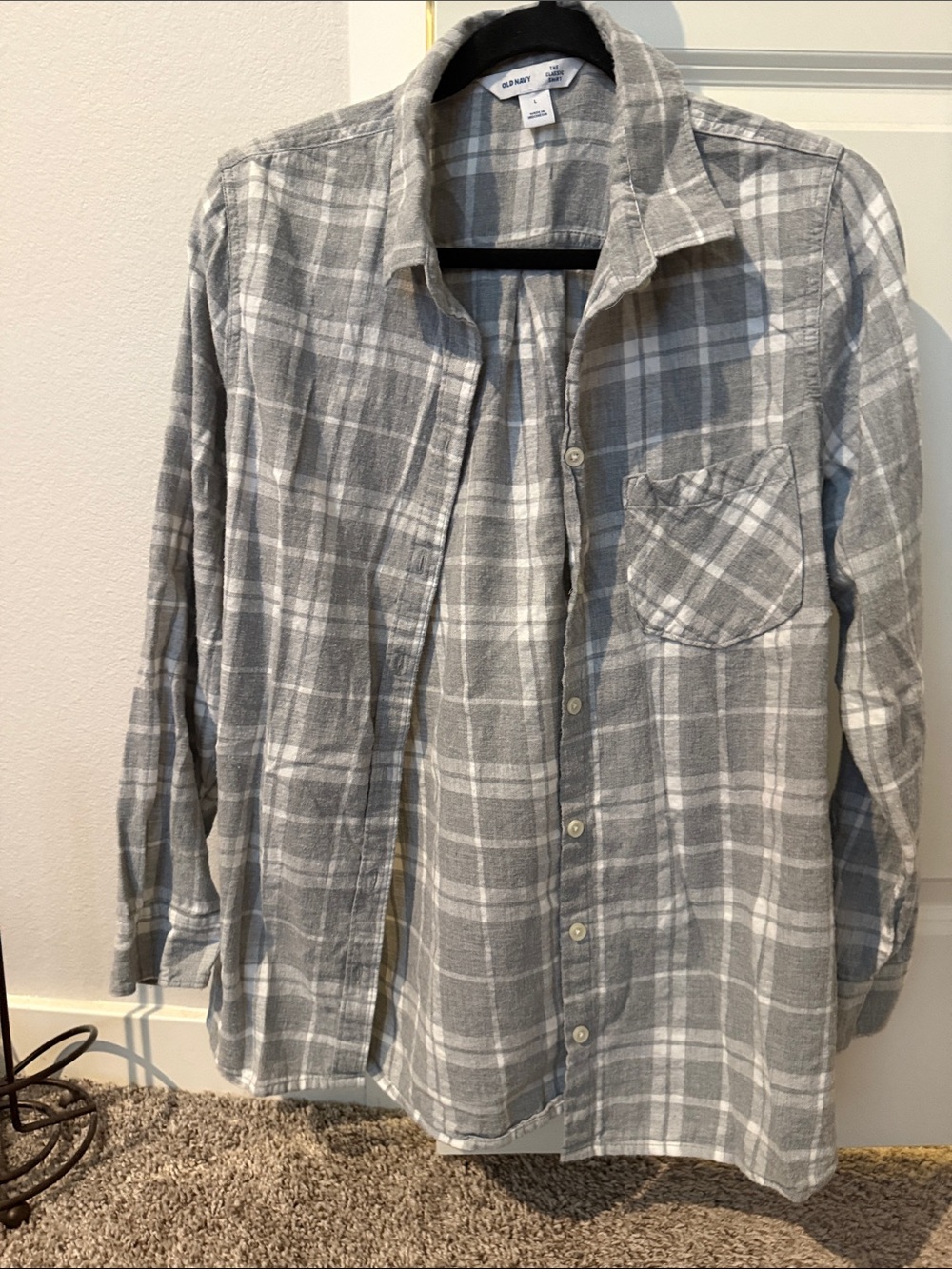 Old Navy Gray and White Plaid Button-Down Shirt